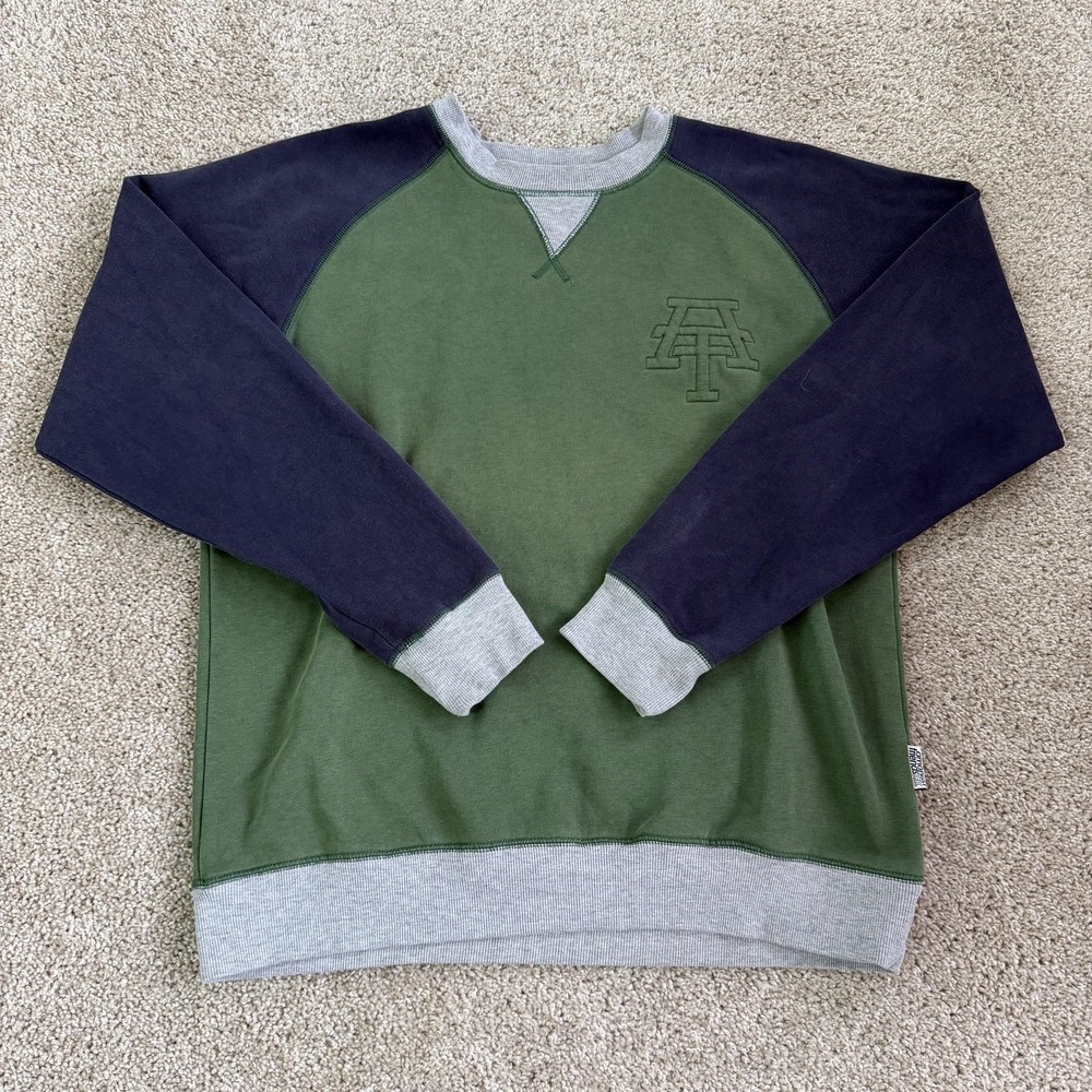 Amongst Friends Sweatshirt Mens Large Green Fleece Raglan Pullover Logo Crewneck